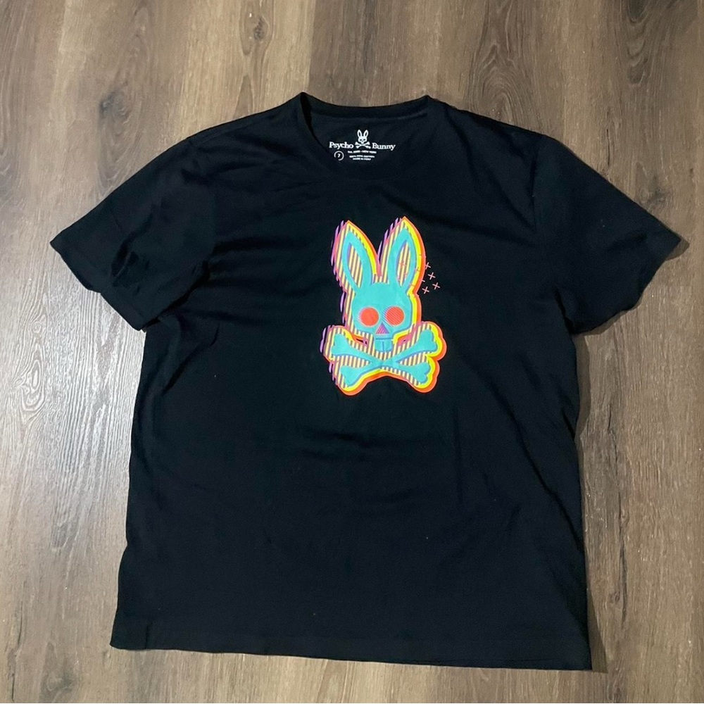 Psycho Bunny Kids Black Tee with Colorful Bunny Graphic